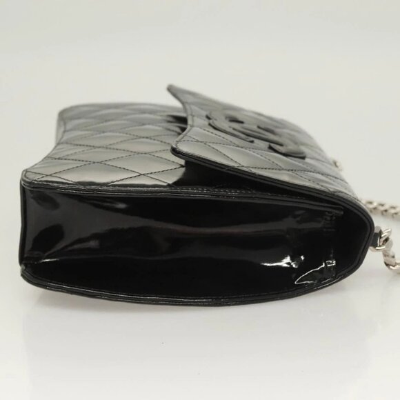 CHANEL Matelasse COCO Mark Chain Hand Bag Patent Black Silver - Picture 3 of 16